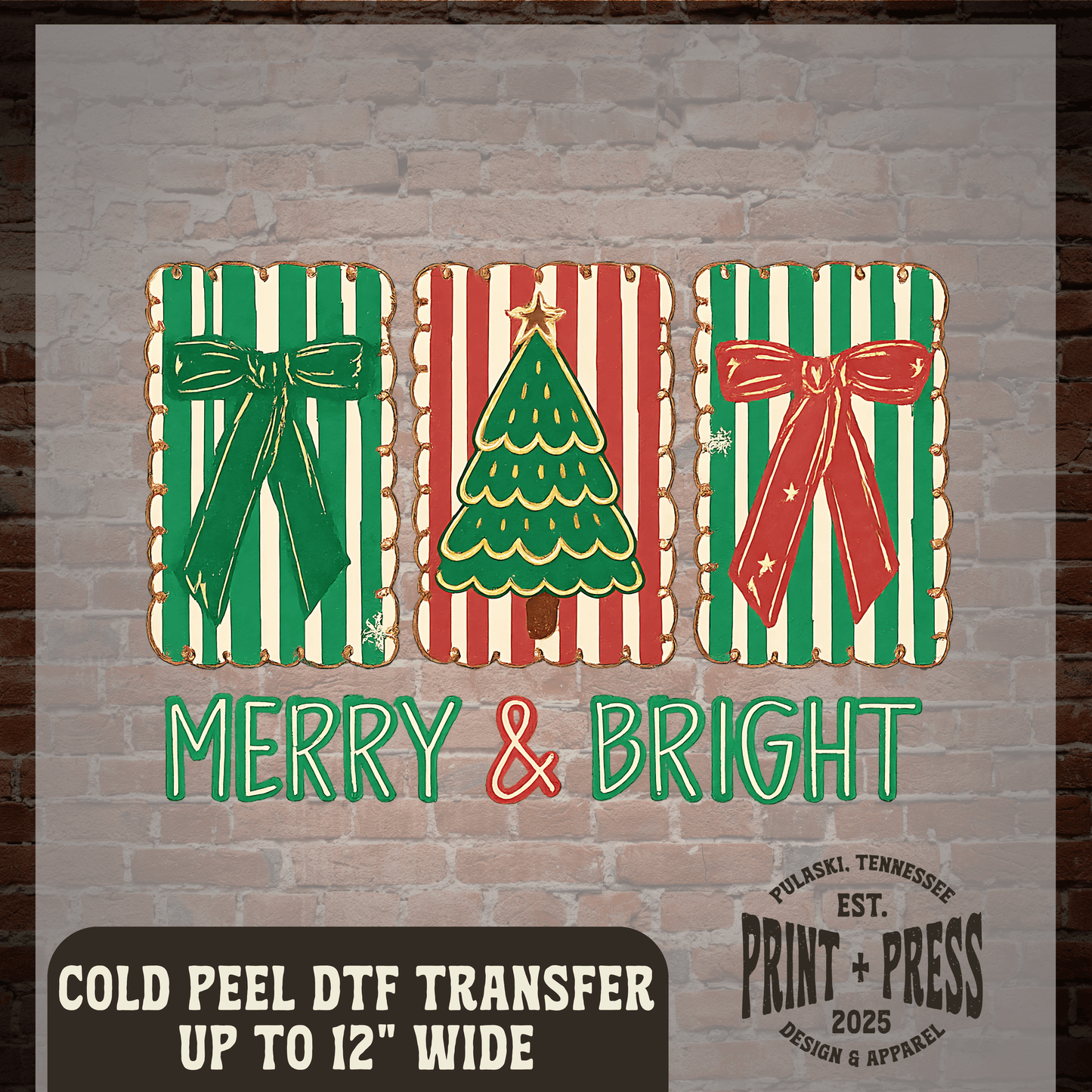 Merry & Bright Christmas Coquette DTF Transfer