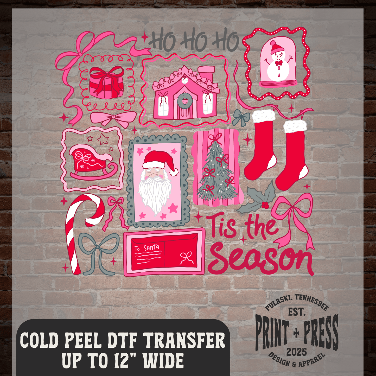 Pink Christmas Stamps DTF Transfer