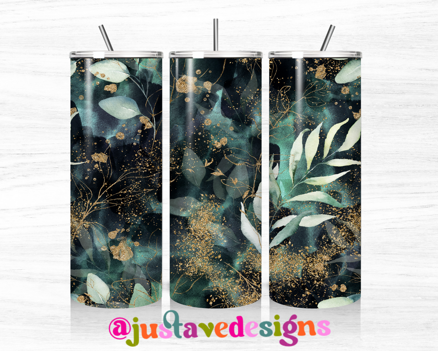 Watercolor Florals & Glitter 20oz Sparkle Skinny Tumbler