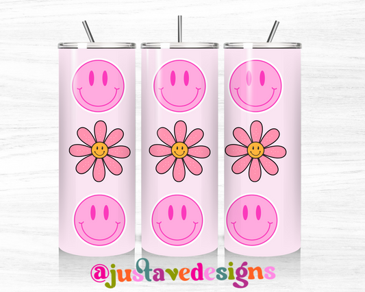 Pink Smiley & Floral Retro Tumbler