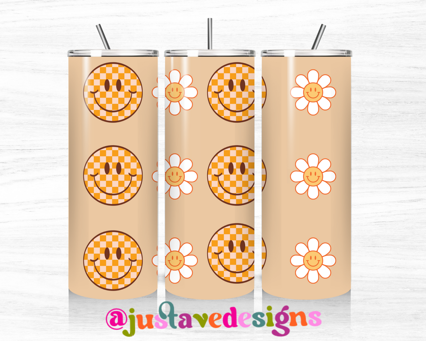 Checkered Smiley & Floral Retro 20oz SkinnyTumbler