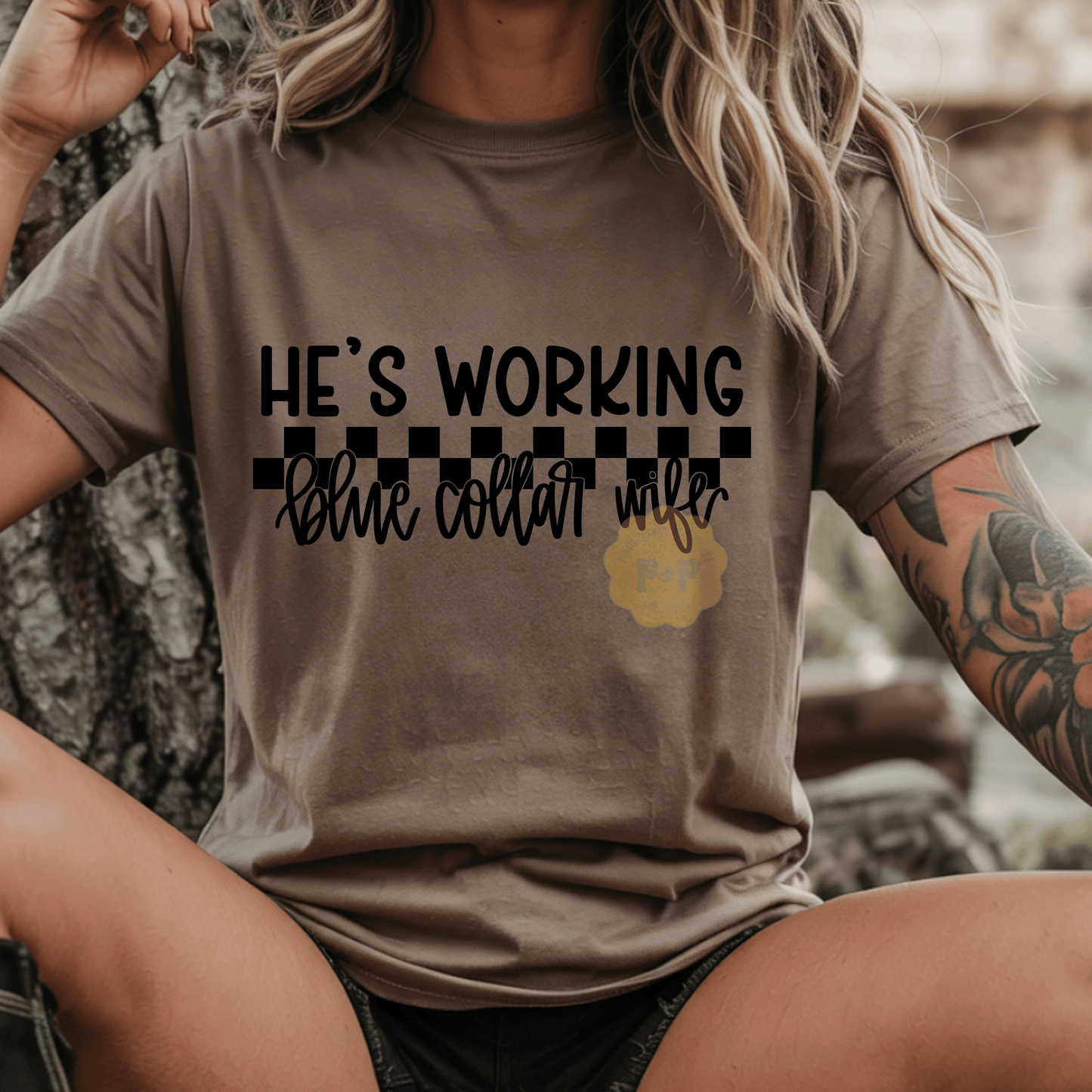 He's Working Blue Collar Wife Graphic Tee