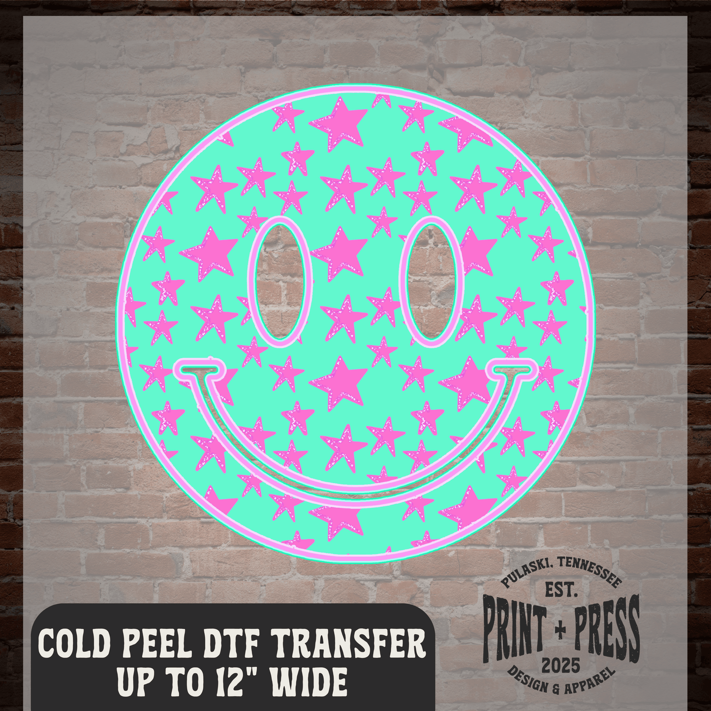 Blue Star Happy Face DTF Transfer