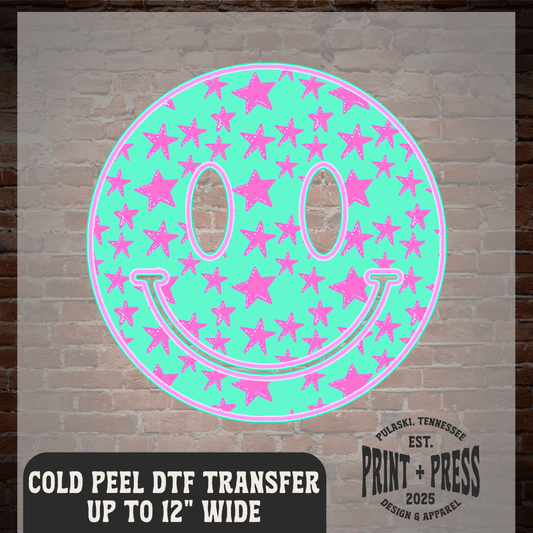 Blue Star Happy Face DTF Transfer