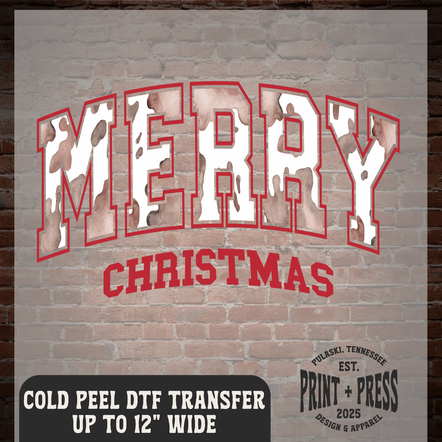 Cowhide Merry Christmas DTF Transfer
