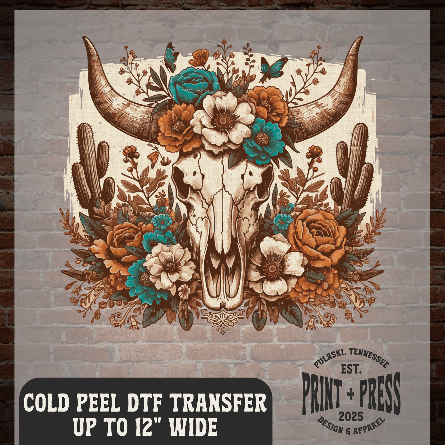 Western Cow Skull Floral DTF Transfer