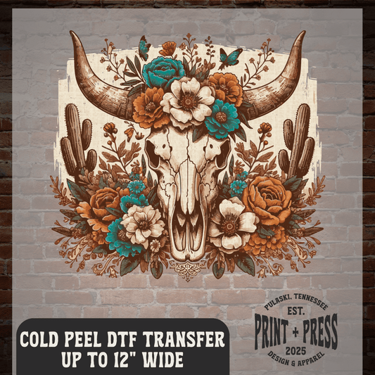 Western Cow Skull Floral DTF Transfer