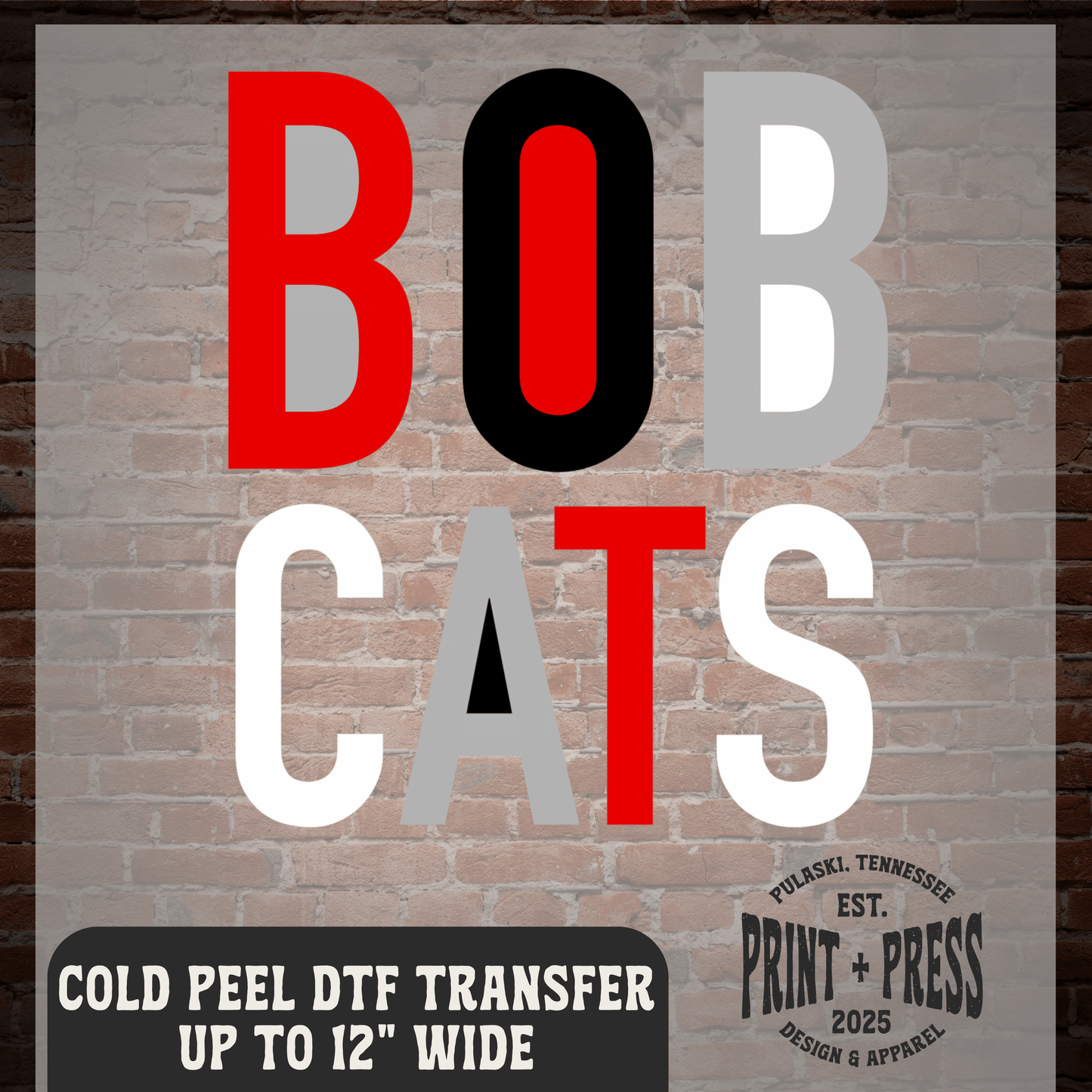 Red & White Bobcats Block Print DTF Transfer