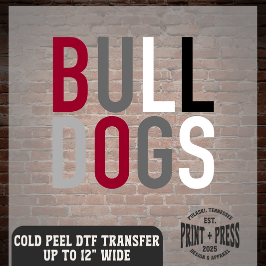 Crimson & White Bulldogs Block Print DTF Transfer