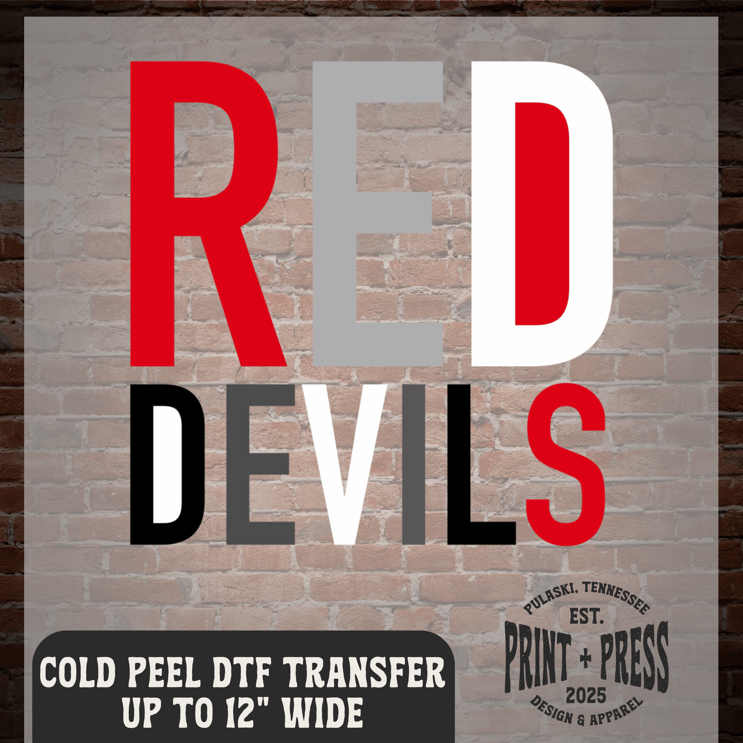 Red Devils Block Print DTF Transfer