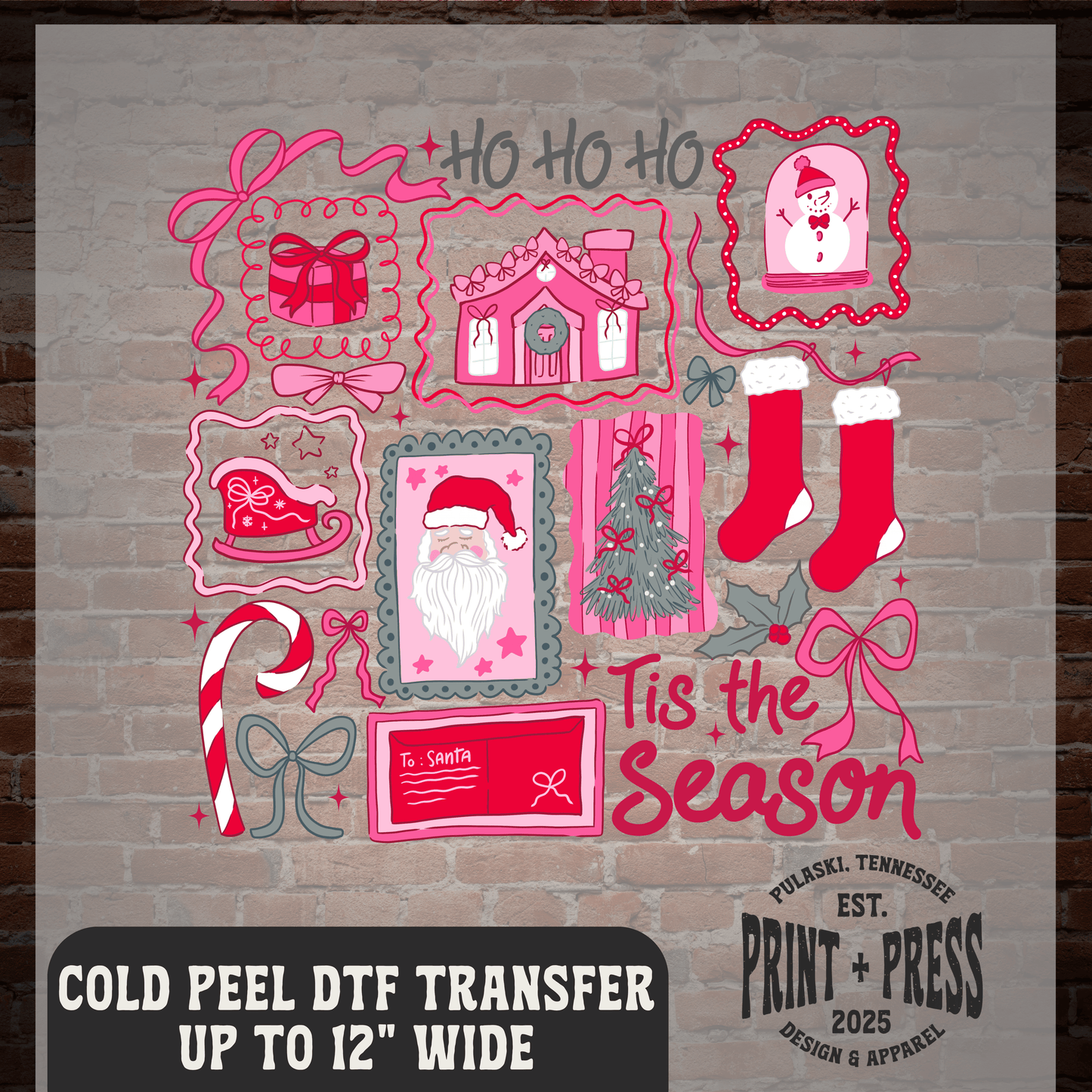 Pink Christmas DTF Transfer