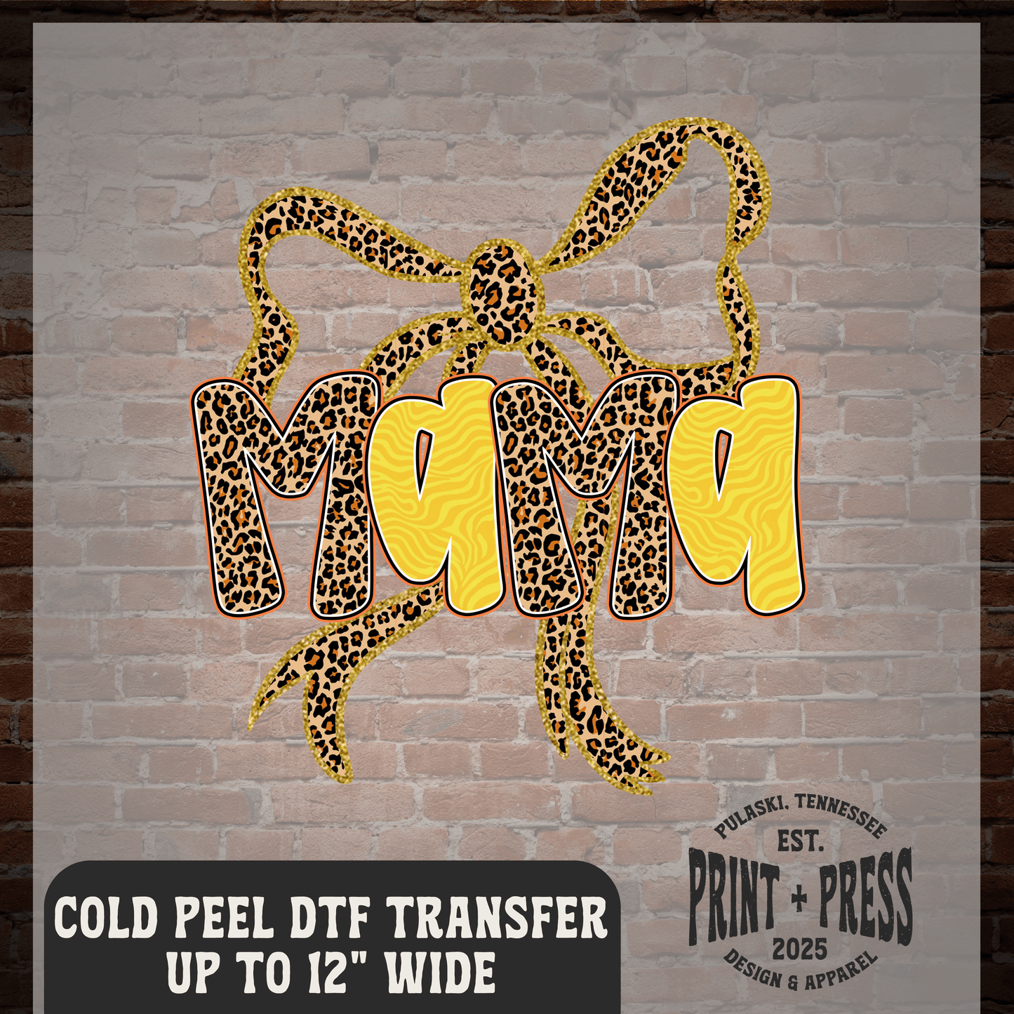 Mama Cheetah Bow DTF Transfer