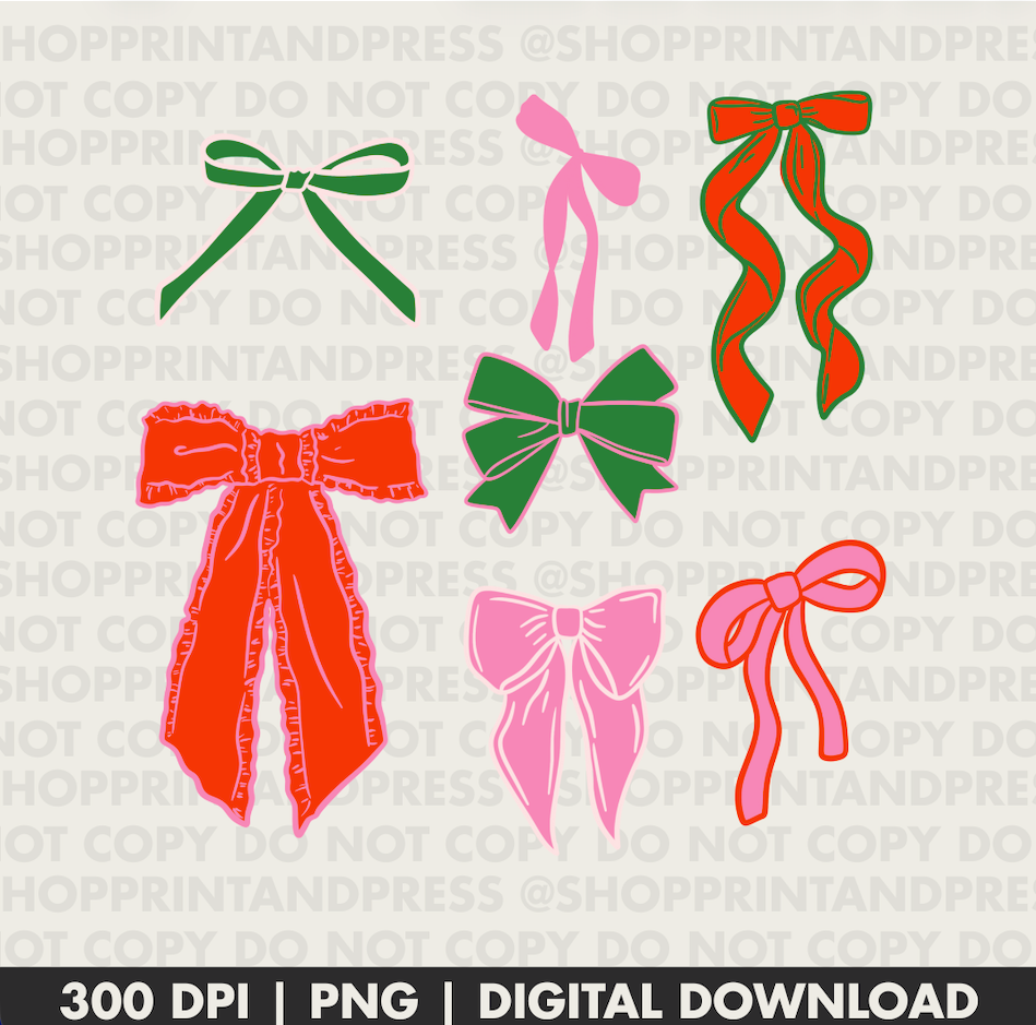 Preppy Christmas Bows PNG File