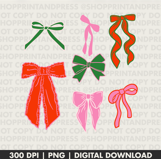 Preppy Christmas Bows PNG File