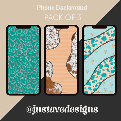 Turquoise & Terracotta Cowhide Glitter Phone Wallpaper Background