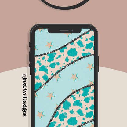 Turquoise & Terracotta Cowhide Glitter Phone Wallpaper Background